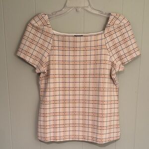 Ann Taylor Cream and Golden Plaid Short Sleeve Top